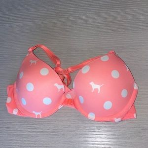 PINK Push Up Front Clasp Polka Dot Bra
